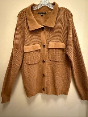Cyrus Camel Waffle Knit Button Up Cardigan Shacket Women’s Size Large Oversized